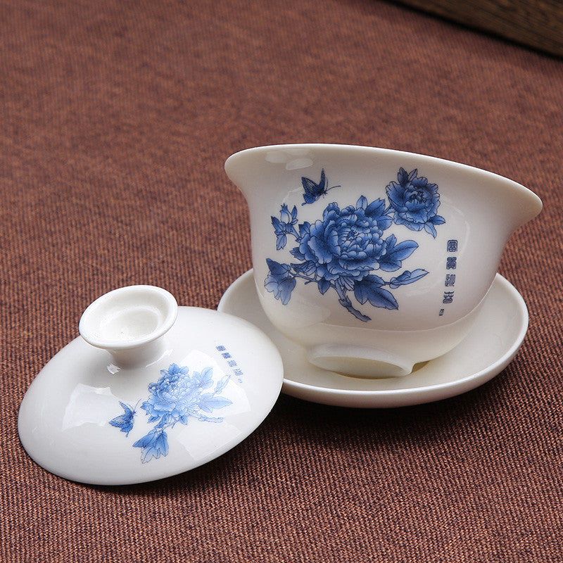 Porcelain Tureen Chinese Kungfu Gaiwan Tea Brewer Bowl Lid Cup Saucer 100ml New