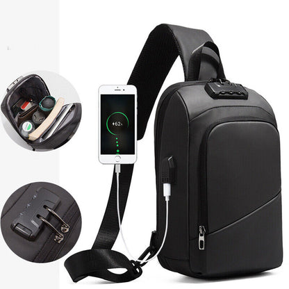 Men's Sling Backpack Oxford cloth Waterproof&Anti-theft Crossbody Sport Bags USB