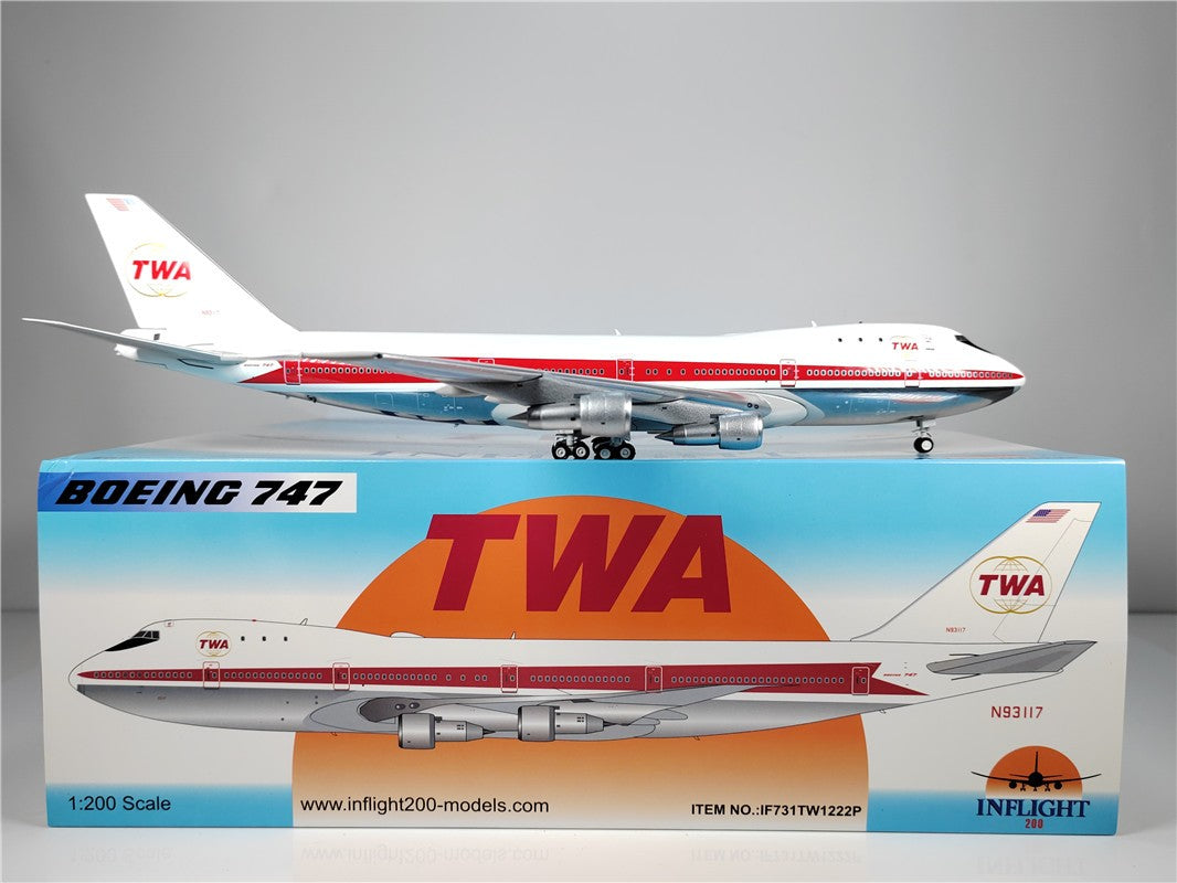 1:200 InFlight TWA Boeing 747 N93117 Passenger Airplane Diecast Plane Model