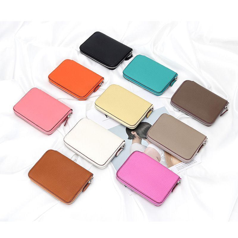 Genuine Leather Short Wallet Card Holders Small Coin Purse Zipper Slim Money Bag