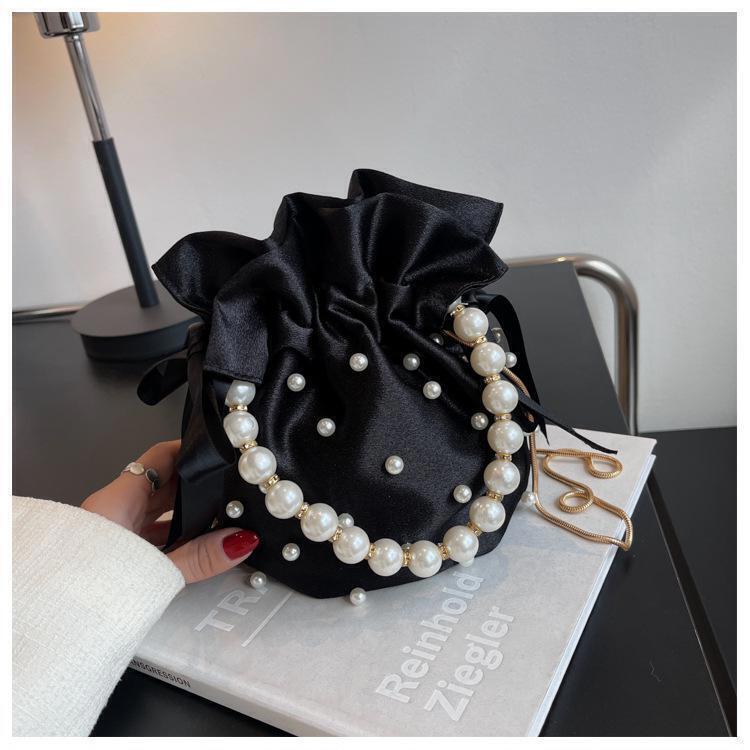 Shoulder Bags Women Ladies Handbag Pearl Silk Female Bucket Crossbody Bag