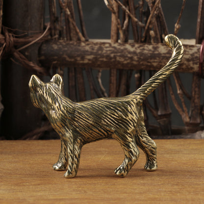 Cute Little Kitten Making Antique Bronze Cat Tea Pet Tabletop Bronze Statue