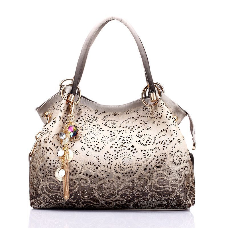 Hollow Out Ombre Handbags Floral Print Shoulder Bag Tassel Purse 35*10*29 CM 1PC