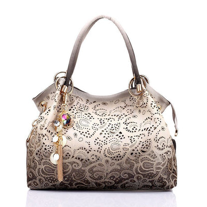 Hollow Out Ombre Handbags Floral Print Shoulder Bag Tassel Purse 35*10*29 CM 1PC