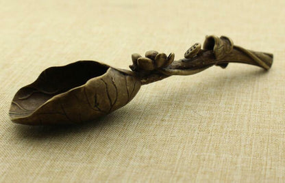 Old Asian Hand-carved Bronze Lotus Tea Shovel Statue