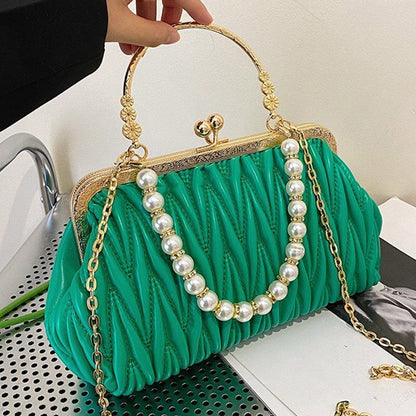 Orange Green Shoulder Bag Clutch Pearl Chain Bags Tote Synthetic Leather Handbag