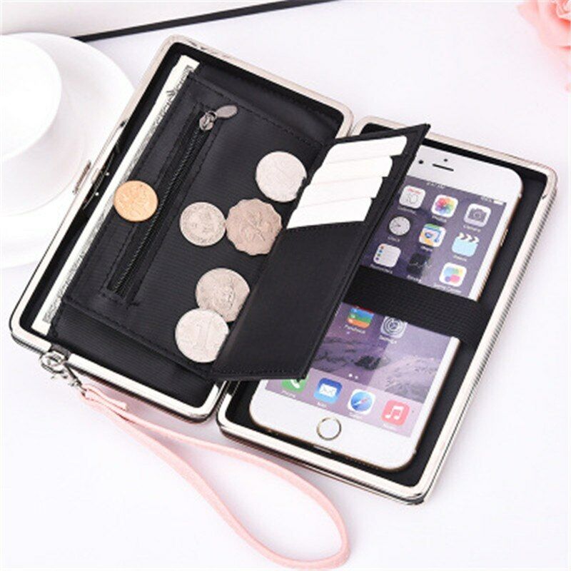 Women's PU Leather Wallet the Long Money Clamps Bag Clip Billfold Card Purse