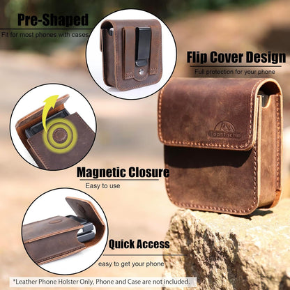 Leather Phone Holster for Samsung Galaxy Z Flip 6/5/4/3, Belt Clip Cell Phone Ca