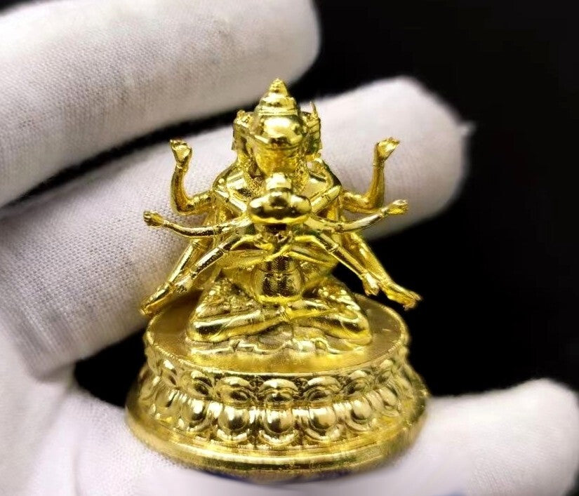 Brass Samantabhadra Consort Happy Buddha Lotus Statue Buddhism Shrine Decor