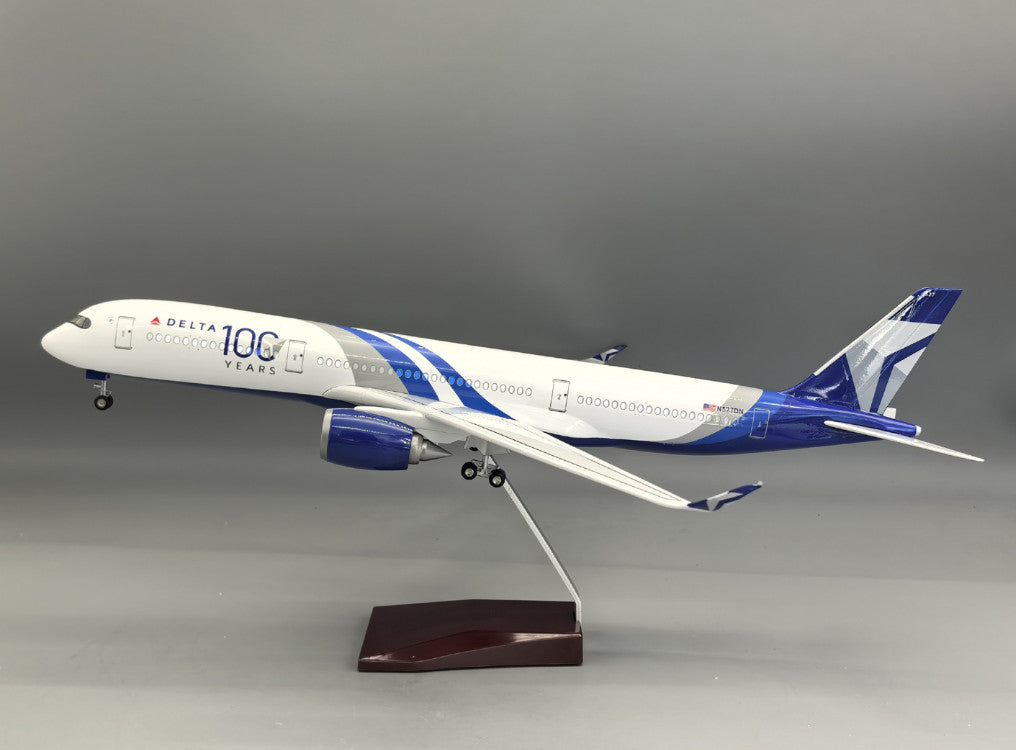47CM 1:140 DELTA 100 YEARS AIRBUS A350 Airplane Led Sound Light Resin Model
