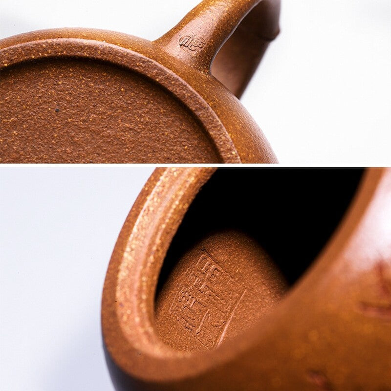 Handmade Tea Pot With Certificate Paper Chinese Character Bamboo Carve Zisha Pot