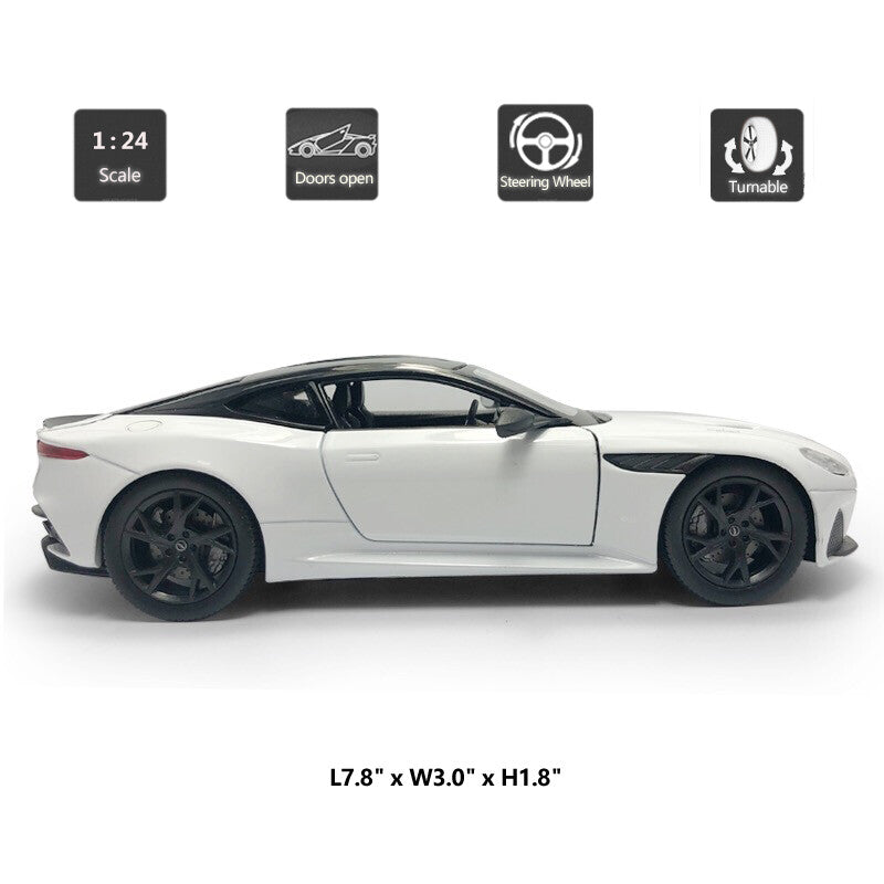 1/24 Aston Martin DBS Superleggera Diecast Metal Model Car Turning Wheels White