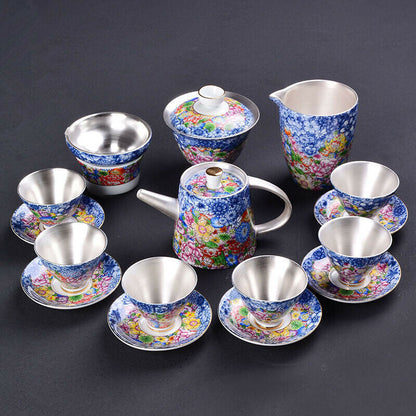 Vintage Sterling Silver Teapot 999 Sterling Tea Set Pots Gaiwan Tea Cup Saucer