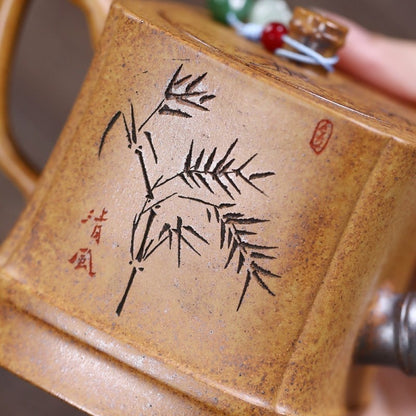 Handmade Tea Pot Chinese Character Carved Real Yixing Zisha Clay Master Pot New