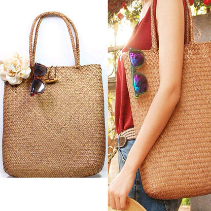 Womens Lady Beach Bag Straw Large Woven Handbag Casual Flower Tote Shopper Bag