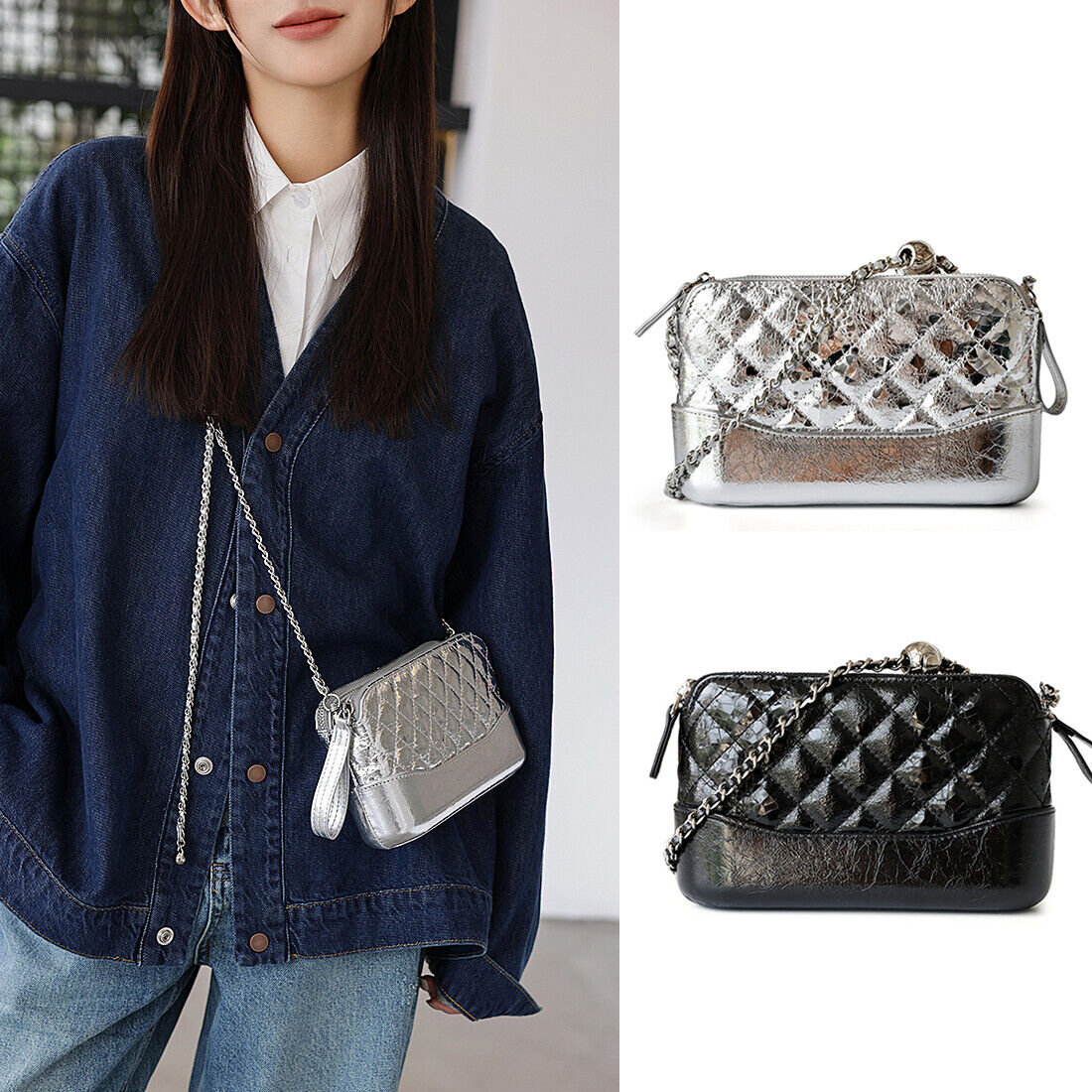 Small Mini Quilted Real Leather Clutch Shoulder Bag Wallet Chains Purse Handbag