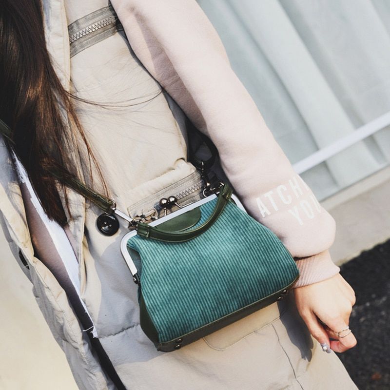 Canvas Clip Synthetic Leather Bag Shoulder Purse Shell Crossbody Bags 19*9*17CM
