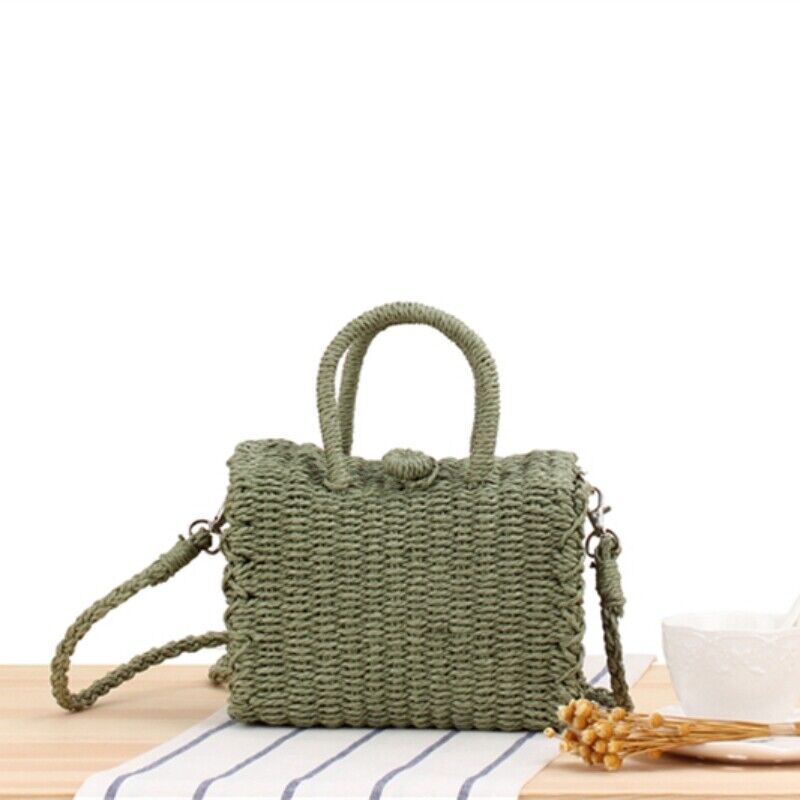 New Small Messenger Summer Casual Straw Crossbody Bag Square Beach Tote Bag