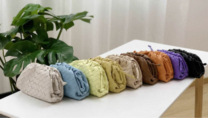 Woven Ruched Microfiber Leather Mini Pouch Clutch Bag Crossbody Shoulder Purse