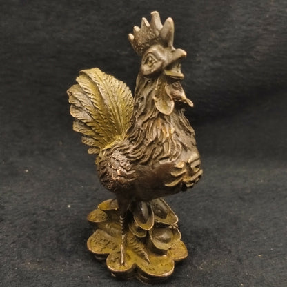 Antique Bronze Money Chicken Tea Pet Statue Ornament Chinese