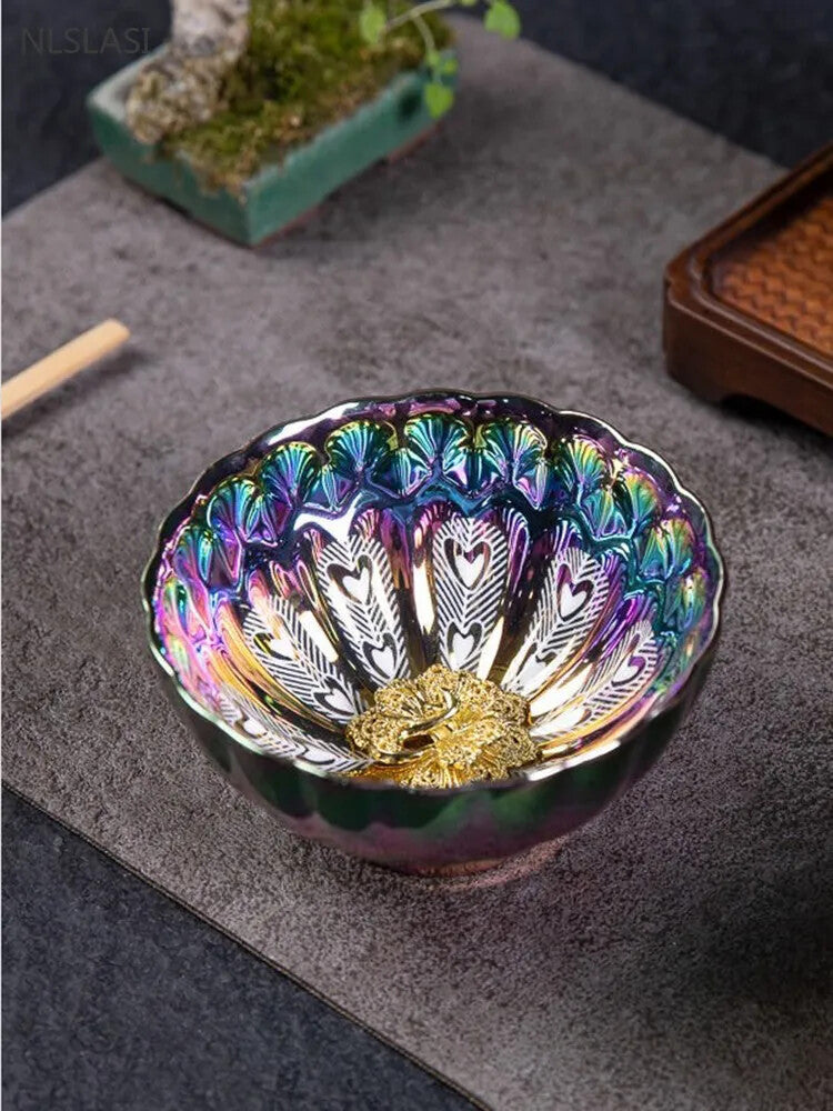 1Pc/140ml Colorful Peacock Tea Cup High-quality Ceramic Master Cup Meditation