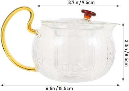 550ml White Tea Kettle Glass Teapot Handle Crystal Clear Stovetop Microwave