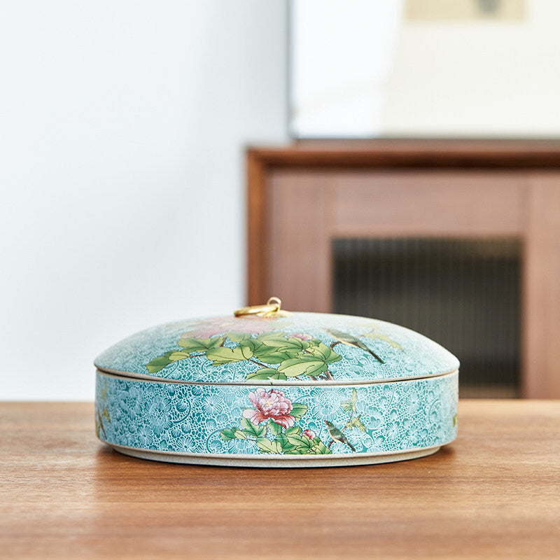 Tea Cainster With Lid Enamel Stoneware Jar For Pu'er Tea Cake Puer Cake Tea Box