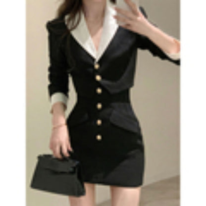 Skirt Set Women 2 Piece Dress Set Crop Tops Jacket Tops + Short Skirts Suit