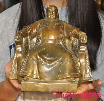 8.2'' Old Chinese Superb Bronze Genghis Khan Emperor Ornaments Statue