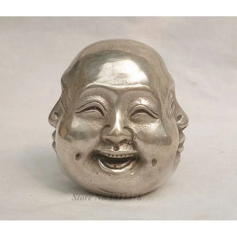 6Cm Buddhist Silver 4 Different Emotions Face Maitreya Buddha Statue -