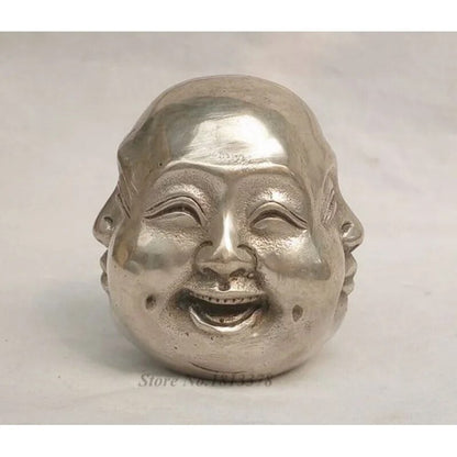6Cm Buddhist Silver 4 Different Emotions Face Maitreya Buddha Statue -