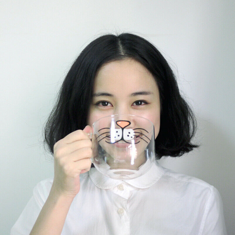 Lovely Glass Cup Cat Face Mugs Coffee Tea Milk Breakfast Mug Creative Drinkware