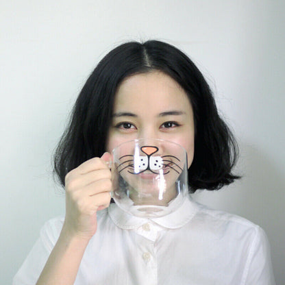 Lovely Glass Cup Cat Face Mugs Coffee Tea Milk Breakfast Mug Creative Drinkware