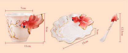 200ml 3D Goldfish Coffee Mugs Bone China Tea Cups Dish Spoon Creative Coffeeware
