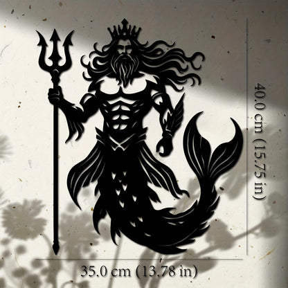 Nautical Metal Merman Wall Art - Intricate Poseidon Trident for Modern Home