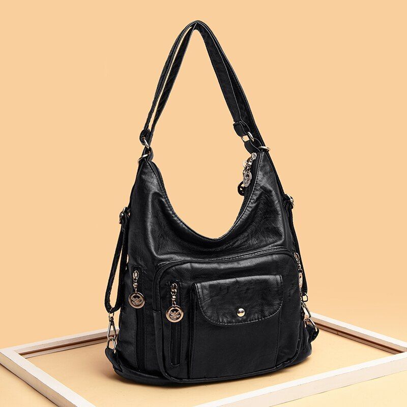 Women Handbag Solid Color Messenger Bag Large Shoulder Bag Synthetic Leather Bag
