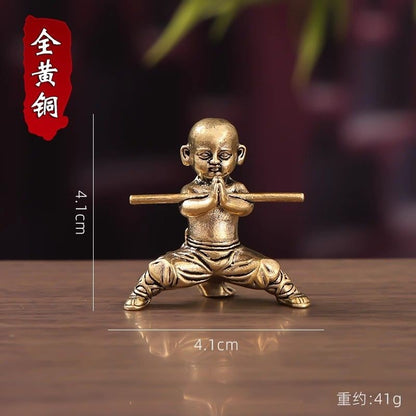 4PCS Solid Brass Kung Fu Monk Ornament Zen Tea Pet Desktop Decor
