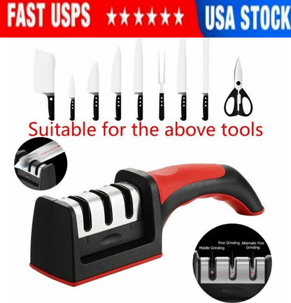 Knife Sharpener Professional Ceramic Tungsten Kitchen Sharpening System 3 Stage