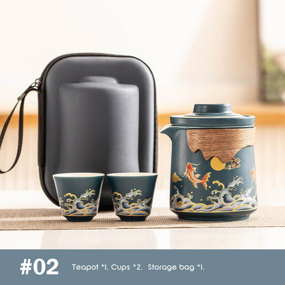 Outdoor Office Camping Tea Ceramic Set Porcelain Chinese Gongfu Tea Cup Set