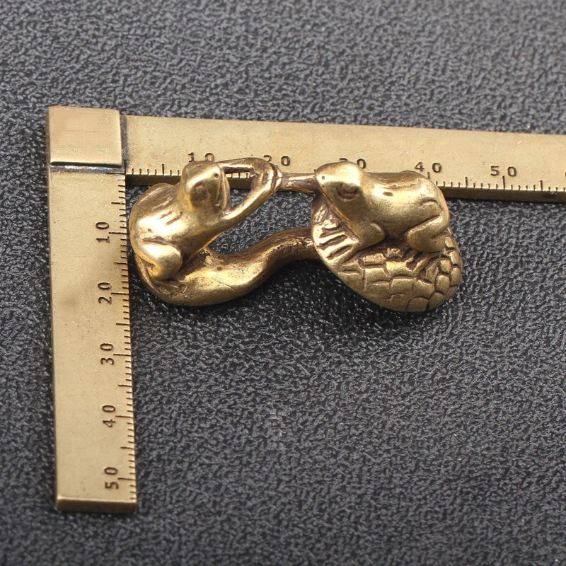 Solid Brass Frog on Mushroom Figurine Miniature Tea Pet Ornament Animal Statue