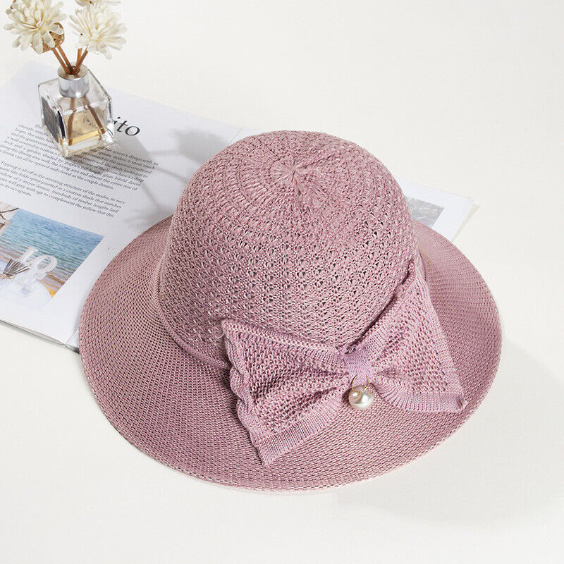 Women's Bow Large Floppy Folding Wide Brim Cap Sun Straw Summer Beach Hat New