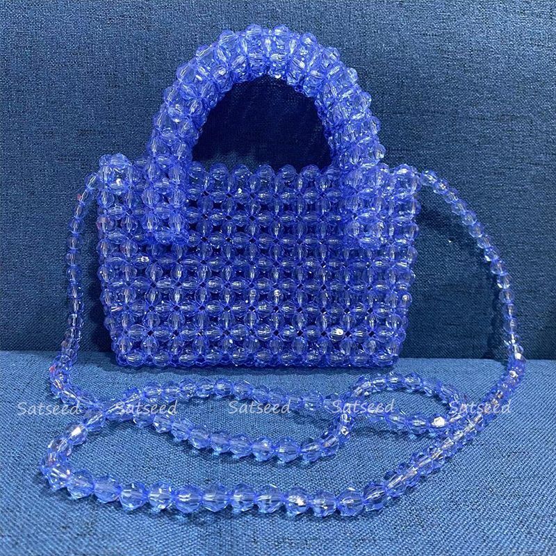 Summer Simple Customized Handmade Woven Beaded Crossbody Bags Beach Crystal Tote