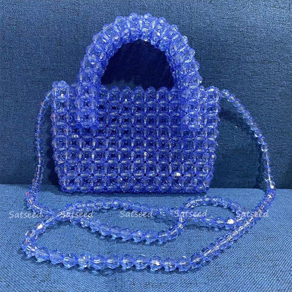 Summer Simple Customized Handmade Woven Beaded Crossbody Bags Beach Crystal Tote