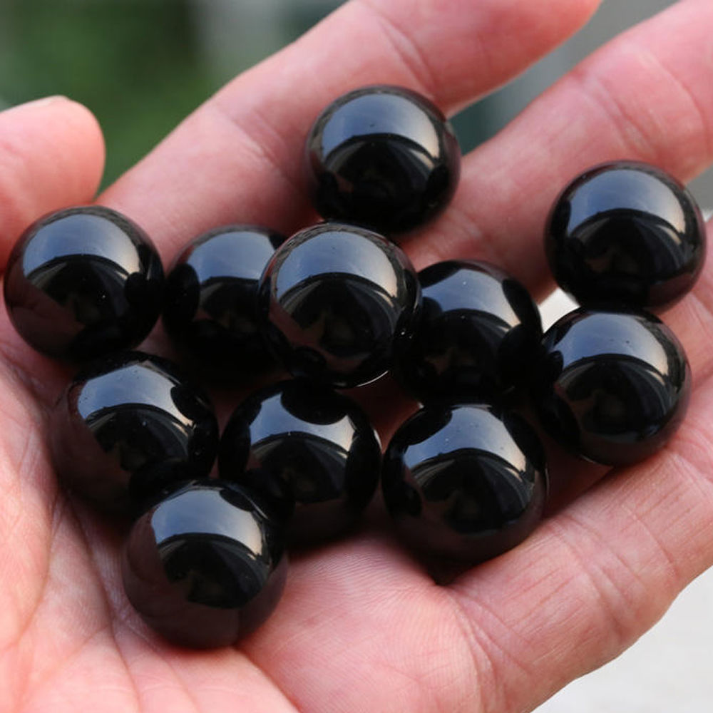3Pcs Hot Natural Black Obsidian Quartz Round Sphere Crystal Healing Point Stones