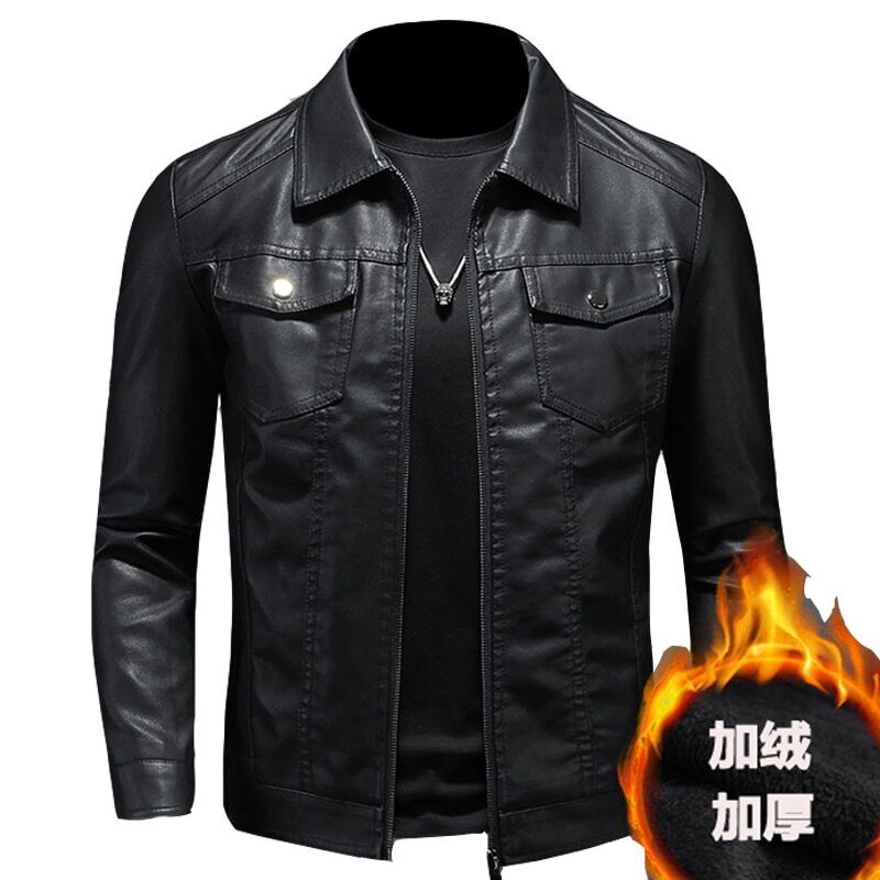 Leather Jacket Velvet Men Motorcycle Faux Leather Coat Man Leather Coat