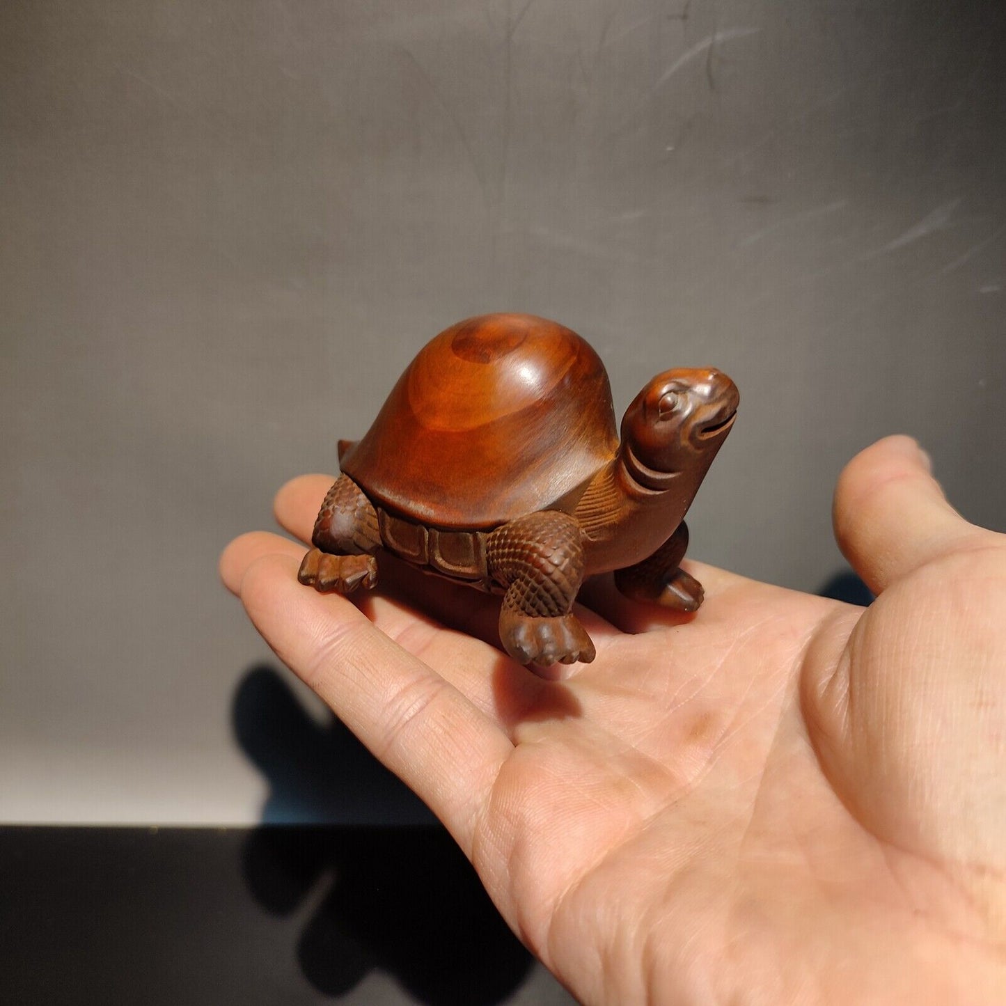 Chinese Boxwood Carving Wooden Turtle Decor Sculpture Animal Lovely Statue Gift