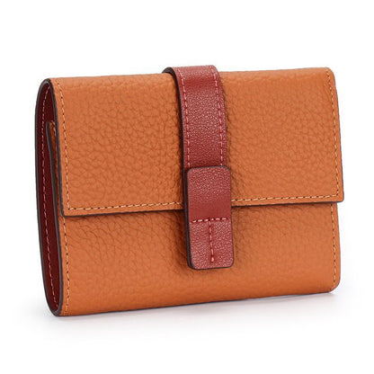 Coin Purse Short Wallets Trifold Money Bag Flap Snap Cowhide Card Holder Clutch