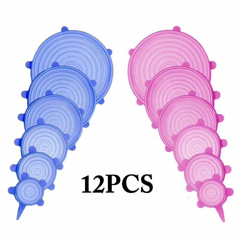 Silicone Stretch Food Cover 12pcs Reusable Elastic Adjustable Bowl Lid Universal