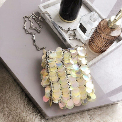 Fashion Bags Metal Sequins Chain Woven Bag Clutch Traveling Shoulder Bag Handbag