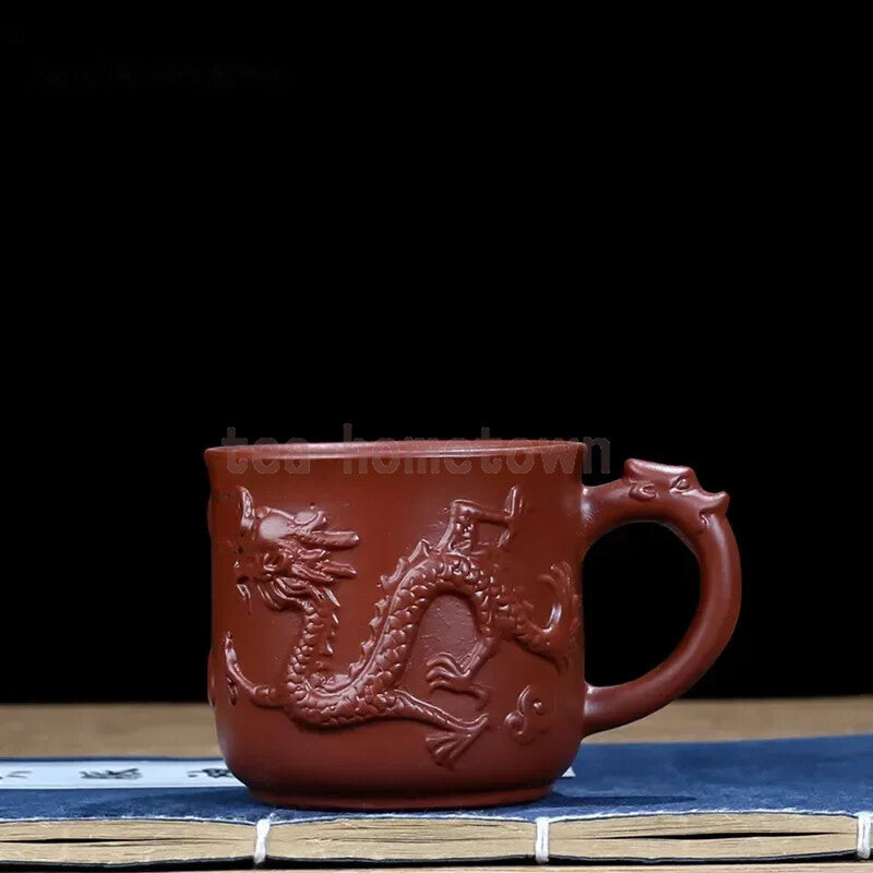 Yixing Purple Sand with Handle Teacup Handmade Dragon Pattern Office Tea Cup